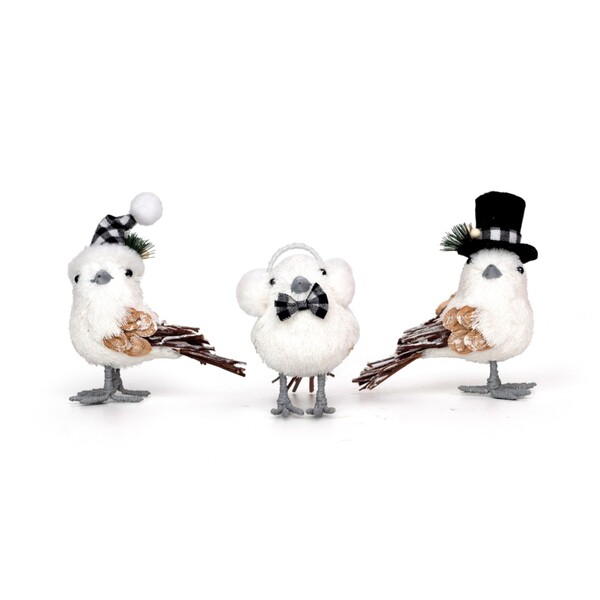 Enfeite de Natal Pássarinho Branco 8x14x17cm Cromus