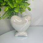 Enfeite Decor Sala Quarto Coração Cerâmica Branco Pérola