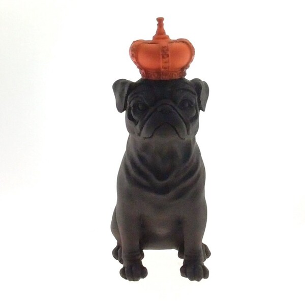 Enfeite Decorativo Cachorro Coroa Laranja Resina Preto 28x12