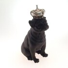 Enfeite Decorativo Cachorro Coroa Prata Resina Preto 28x12cm