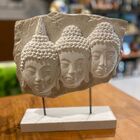 Enfeite Decorativo Escultura Branca De Madeira 3 Cabeças Buda