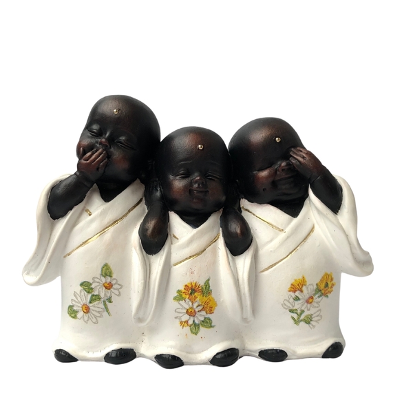 Enfeite Decorativo Estatueta Trio Da Sabedoria Branco
