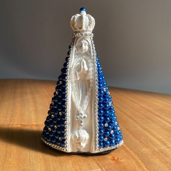 Enfeite Decorativo Imagem Santa Nossa Senhora Com Pérola Azul