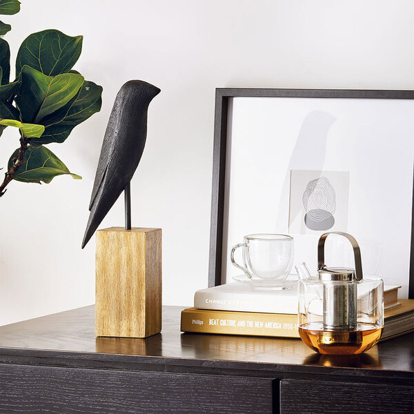 Enfeite Decorativo "pássaro" Em Poliresina Preto 34x7 Cm M02