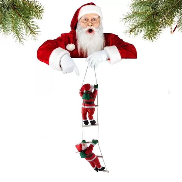 Enfeite Duplo Papai Noel Médio Escada Boneco Decoração De Nat