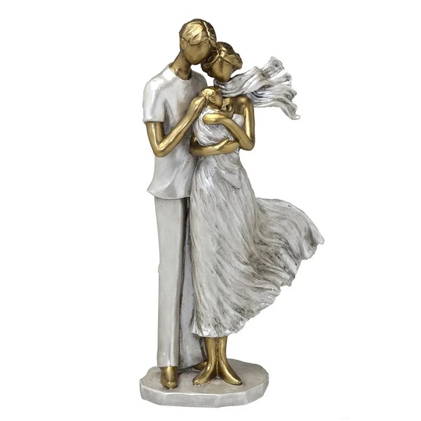 Enfeite Estátua Família Com Bebê 27x12x7cm Decorativo