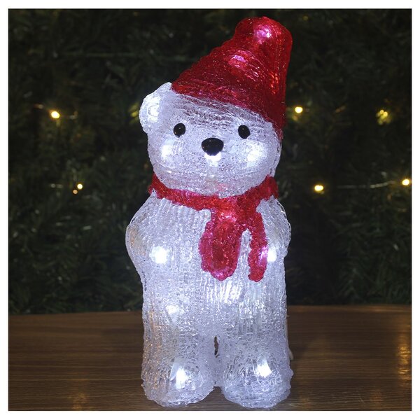 Enfeite Iluminado Natal Urso Polar Natalino Led Acrílico 26cm