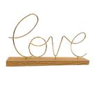 Enfeite Metal Palavra Love Dourado Com Base De Madeira
