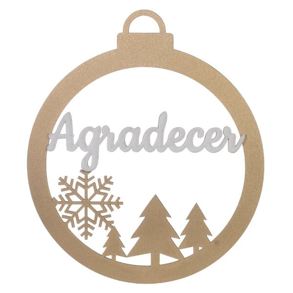 Enfeite Natal Agradecer Em Mdf Com Duas Unidades Dourado Com