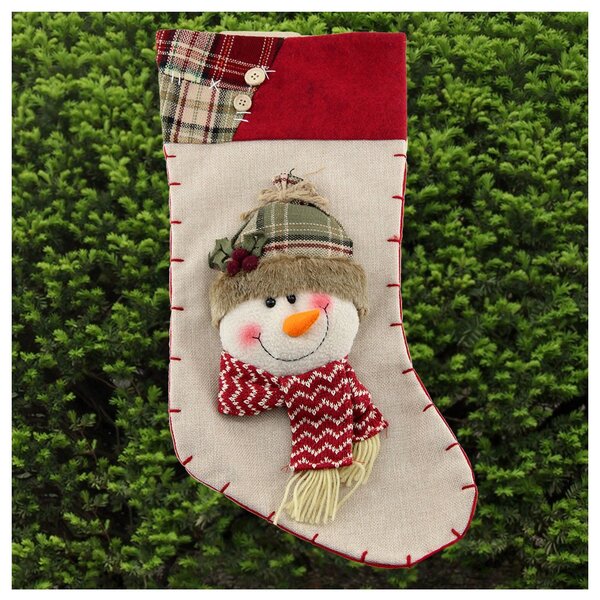 Enfeite Natal Bota Meia Tecido Boneco De Neve 48cm