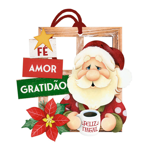 Enfeite Para Árvore De Natal Papai Noel Café Na Janela 12x12c