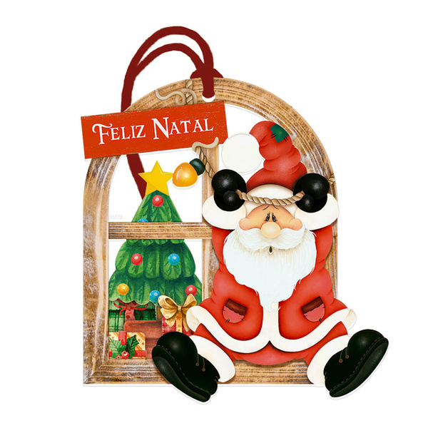 Enfeite Para Árvore De Natal Papai Noel Na Janela 11x12cm Mdf