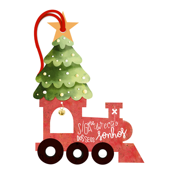 Enfeite Para Árvore De Natal Trenzinho Com Guizo 11x15cm Mdf