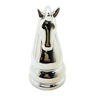 Enfeite Peça De Xadrez Em Porcelana Prata Cavalo 12cm