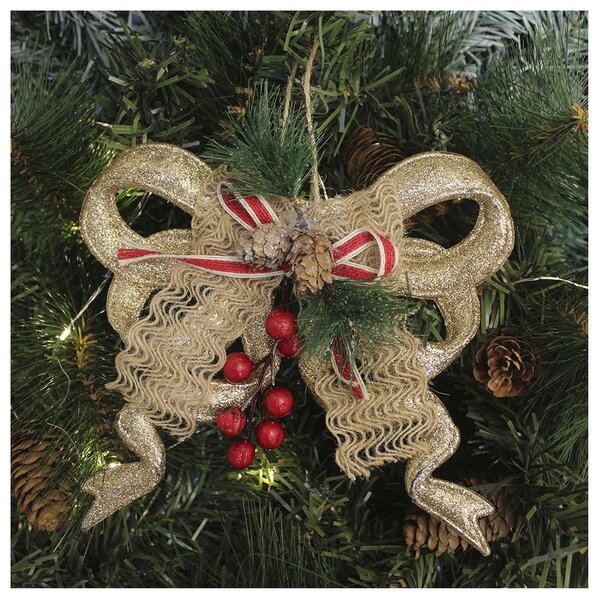 Enfeite Pendente Natalino Laço Dourado Com Brilho Natal 18cm