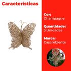 Enfeites Decorativos De Natal Borboletas Com Glitter Champagn