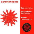 Enfeites Decorativos De Natal Flores Com Glitter Vermelho 3 P