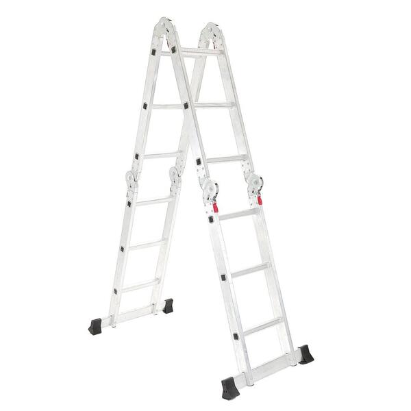 Escada Articulada De Alumínio 12 Degraus 3,50 Metros Com Rodas