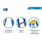 Escada Em Fibra Tesoura 3 Degraus 1,20m Com Patamar Premium W