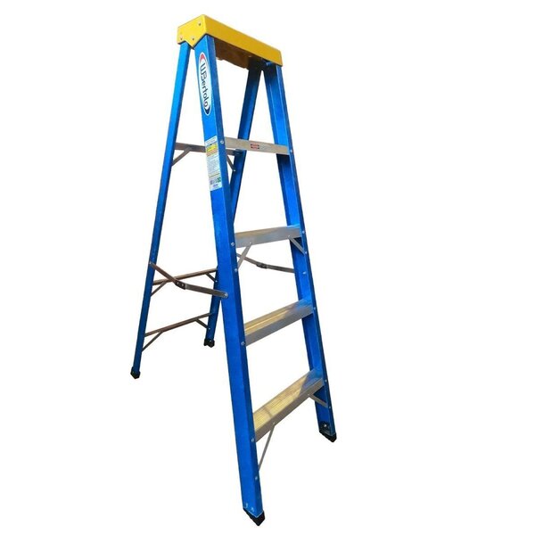 Escada Em Fibra Tesoura 4 Degraus 1,50m Com Patamar Premium W