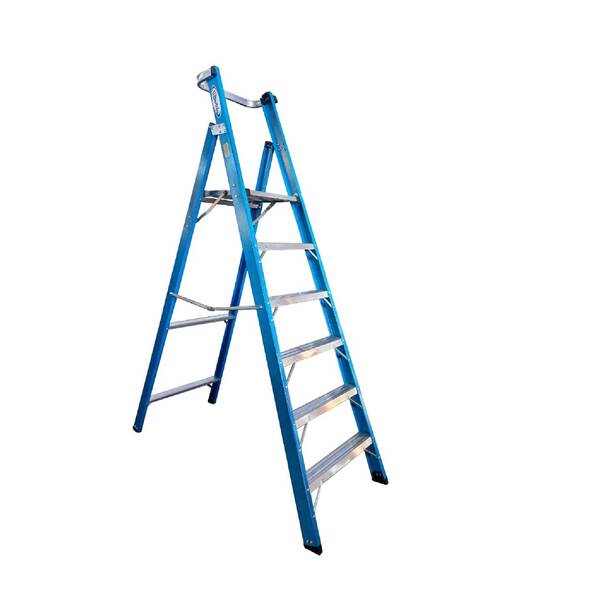 Escada Plataforma Aluminio Fibra  Profissional Altura Util 1,80m 5 Degraus com Plataforma