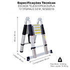 Escada Telescópica Dupla 18 Degraus 5,6 M