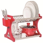 Escorredor 12 Pratos Alto Em Aço Inoxidável Vermelho.