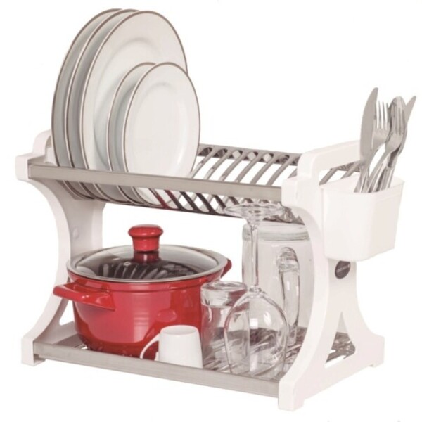 Escorredor 20 Pratos Alto Em Aço Inoxidável Branco.