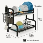 Escorredor De Louça 17 Pratos Duplo 2 Andares Preto Com Bande