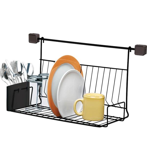 Escorredor De Louça Parede Em Aço Preto Suspenso Aéreo Multiu