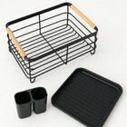 Escorredor de Louça Preto Fosco com Alça de Madeira e Porta-T