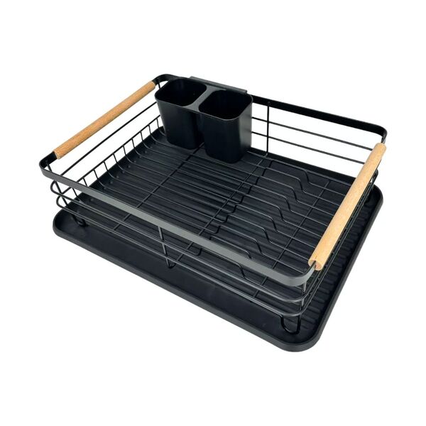 Escorredor de Louça Preto Fosco com Alça de Madeira e Porta-T