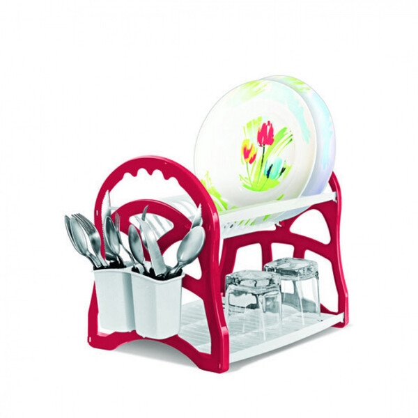 Escorredor De Louças 2 Andares Com Porta Talher Embutido Verm