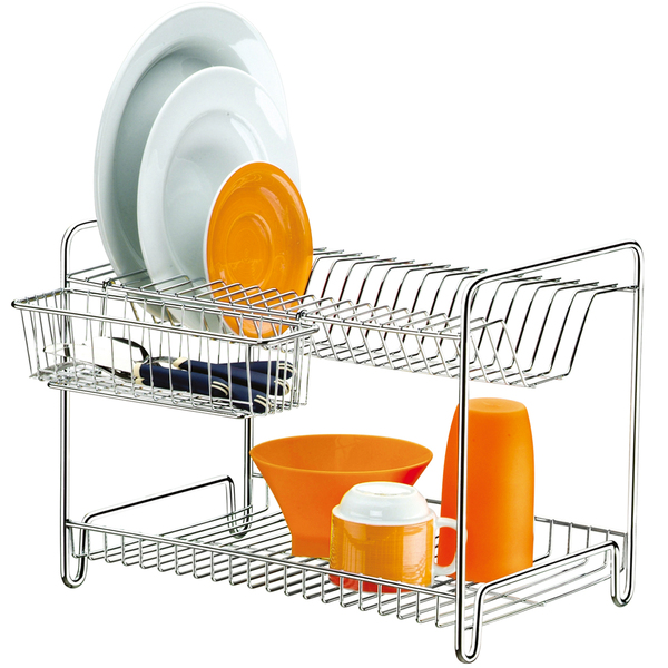 Escorredor De Louças Dois Andares Com Porta Talheres Cromado