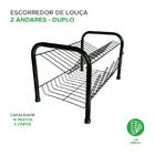 Escorredor De Louças Duplo 13 Pratos E Porta Copos - Preto