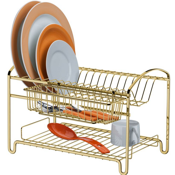 Escorredor De Louças Talheres Duplo Dourado Future 1522dd