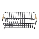 Escorredor De Pratos De Ferro e Madeira Preto - Oikos