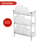 Escorredor Inox Profissional Triplo Alto 60 Pratos Aço Inox