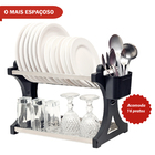 Escorredor Louça 16 Pratos Inox Porta Talheres Duplo Preto
