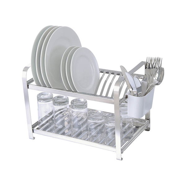 Escorredor Louça Pia 16 Pratos Inox Porta Talheres Branco