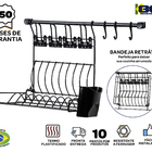 Escorredor Louça Suspenso 10 Pratos Parede Preto Porta Talher