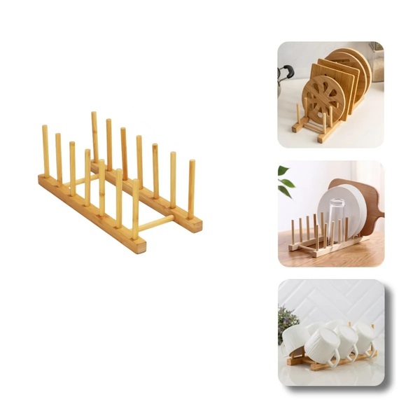 Escorredor Organizador Suporte Bambu Porta 6 Pratos