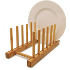Escorredor Suporte Display Porta 6 Pratos Bambu  Marrom/bege