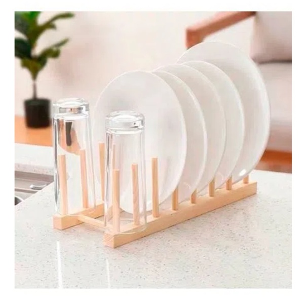 Escorredor Suporte Organizador Em Bambu Para Pratos Copos Xíc