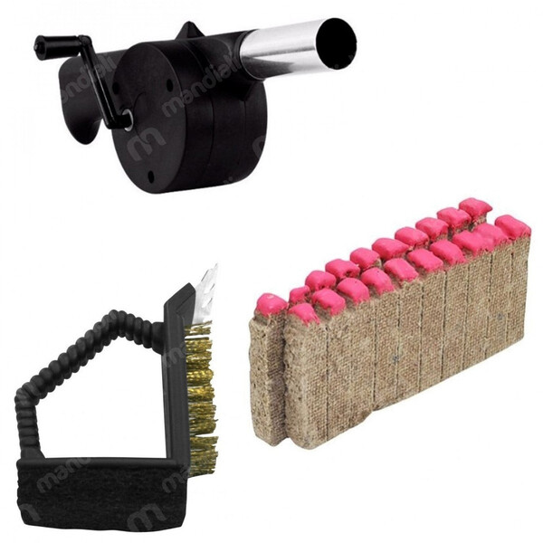 Escova Limpa Grill e Grelhas + Soprador + Iniciador de Fogo C