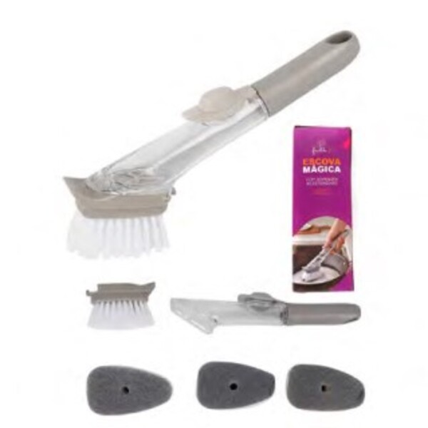 Escova Mágica 3 Em 1 Com Dispenser De Detergente + 3 Esponjas