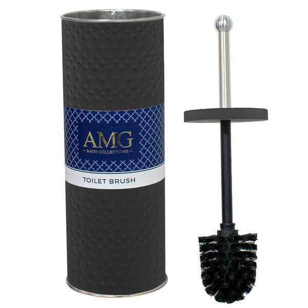 Escova Sanitária Com Suporte E Tampa Em Inox Martelada Cinza