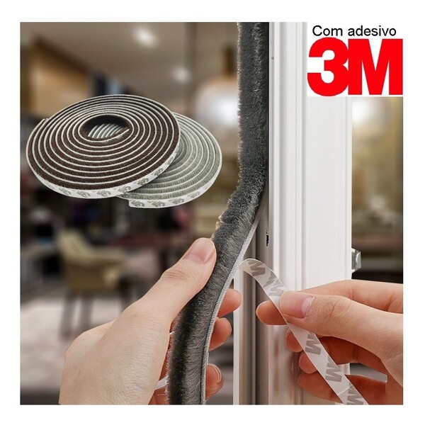 Escovinha Vedadora Adesiva 5x5mm - 50 Metros - Cinza