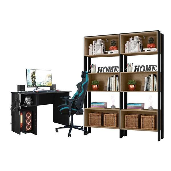 Escritório Com Escrivaninha E 2 Livreiros Com Nicho Preto/car