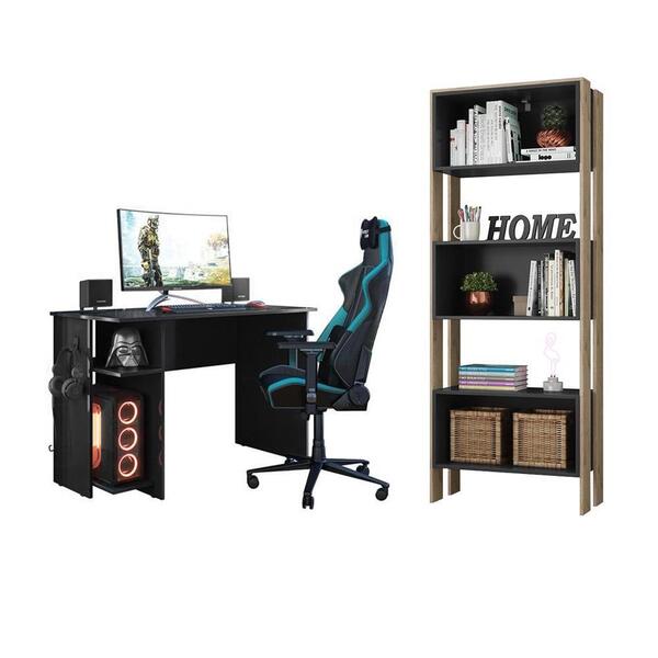 Escritório Com Escrivaninha E Livreiro Com Nicho Carvalho/pre